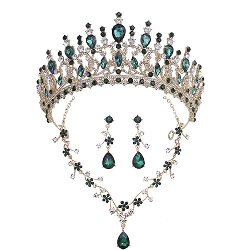 Dninmim Damen Strass Strass Tiara Krone Hochzeit Halskette Ohrringe Brautschmuck Sets Zubehör Gold En8 von Dninmim