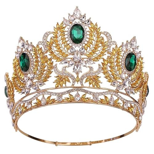 Dninmim Damen Strass Strass Tiaras für Braut Hochzeit Kopfschmuck Große Krone Braut Kopfbedeckung Gold Gelb von Dninmim