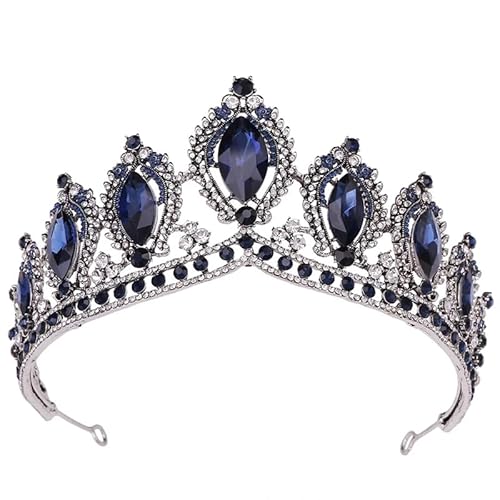 Dninmim Damen Strass Tiara Krone Party Vintage Braut Krone Haar Kleid Zubehör Blau von Dninmim