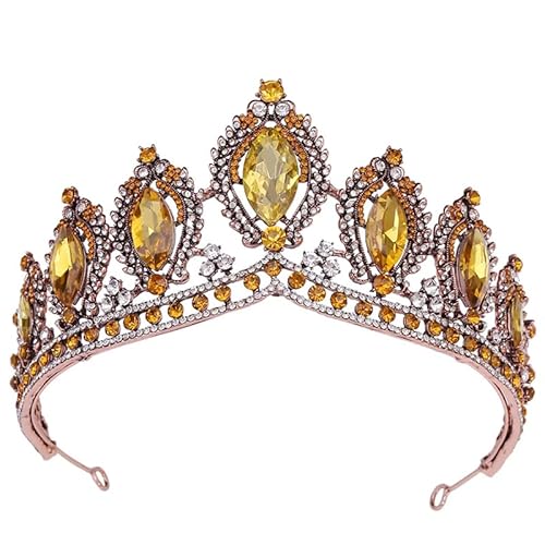 Dninmim Damen Strass Tiara Krone Party Vintage Braut Krone Haar Kleid Zubehör Gelb von Dninmim