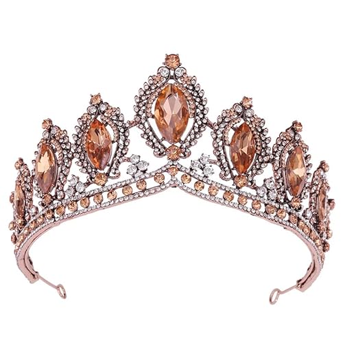 Dninmim Damen Strass Tiara Krone Party Vintage Braut Krone Haar Kleid Zubehör Honig Pfirsich von Dninmim