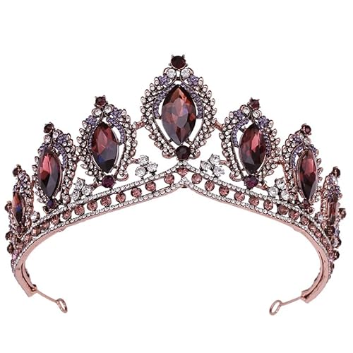 Dninmim Damen Strass Tiara Krone Party Vintage Braut Krone Haar Kleid Zubehör Lila Rot von Dninmim