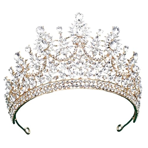 Dninmim Damen Strass Tiaras für Braut Kopfschmuck Prinzessin Hochzeit Krone Haarschmuck Accessoires Gold Weiß von Dninmim
