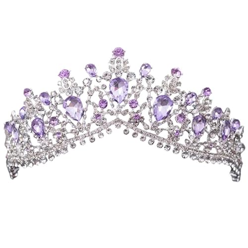 Dninmim Damen Strass Wassertropfenkronen und Diademe Vintage Braut Hochzeit Haarschmuck Schmuck Lila von Dninmim