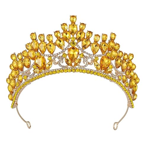 Dninmim Damen Tiara Krone Braut Hochzeit Kopfschmuck Strass Braut Party Geburtstag Tiaras Braut Gold Gelb von Dninmim