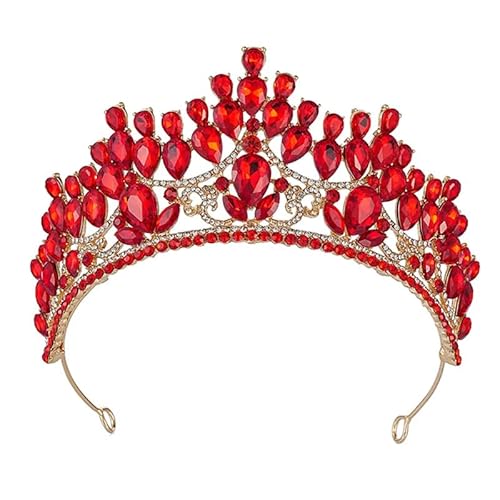Dninmim Damen Tiara Krone Braut Hochzeit Kopfschmuck Strass Braut Party Geburtstag Tiaras Braut Gold Rot von Dninmim