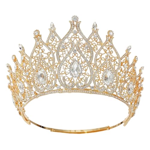 Dninmim Damen Vintage Brautkrone Prinzessin Große Tiaras für Party Geburtstag Hochzeit Kleid Haarschmuck Gold Weiß von Dninmim