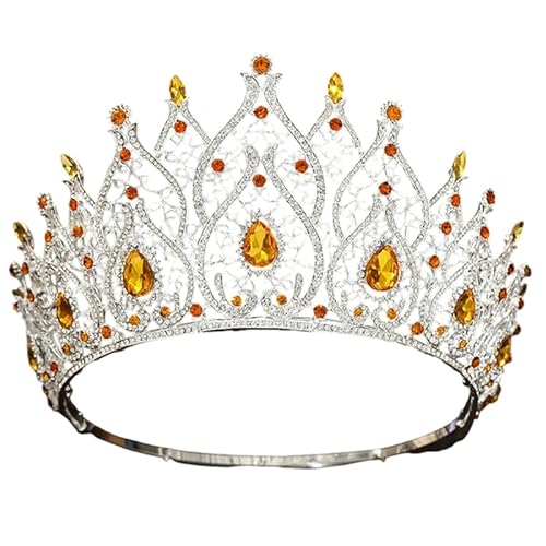 Dninmim Damen Vintage Brautkrone Prinzessin Große Tiaras für Party Geburtstag Hochzeit Kleid Haarschmuck Silber Gelb von Dninmim
