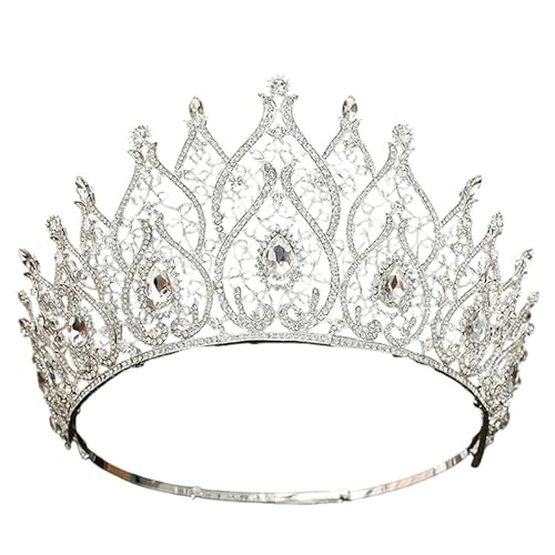 Dninmim Damen Vintage Brautkrone Prinzessin Große Tiaras für Party Geburtstag Hochzeit Kleid Haarschmuck Silber Weiß von Dninmim