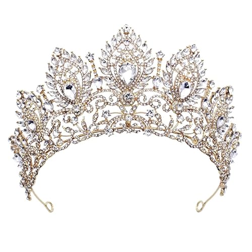 Dninmim Damen Vintage Krone Tiaras Hochzeitskleid Krone Haarschmuck Prinzessin Geburtstag Kopfschmuck Gold Weiß von Dninmim