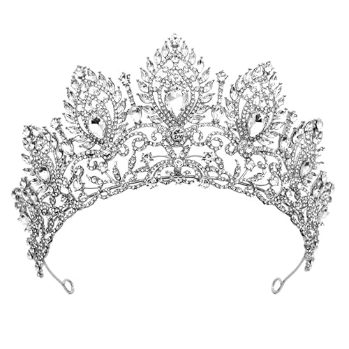 Dninmim Damen Vintage Krone Tiaras Hochzeitskleid Krone Haarschmuck Prinzessin Geburtstag Kopfschmuck Silber Weiß von Dninmim