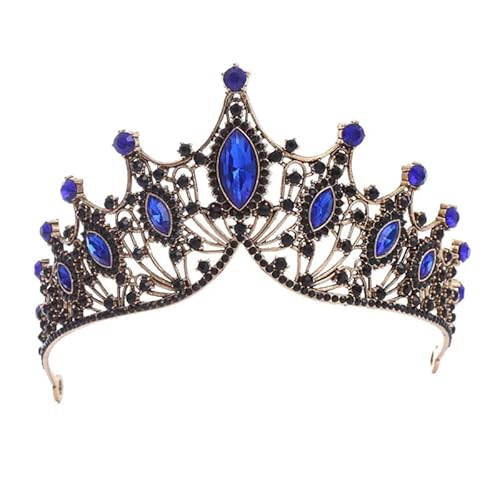 Dninmim Damen Vintage Prinzessin Tiara Krone Mädchen Frauen Hochzeit Party Strass Brautkrone Schmuck Schwarz Blau von Dninmim