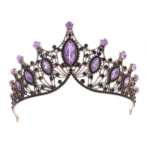 Dninmim Damen Vintage Prinzessin Tiara Krone Mädchen Frauen Hochzeit Party Strass Brautkrone Schmuck Schwarz Lila von Dninmim