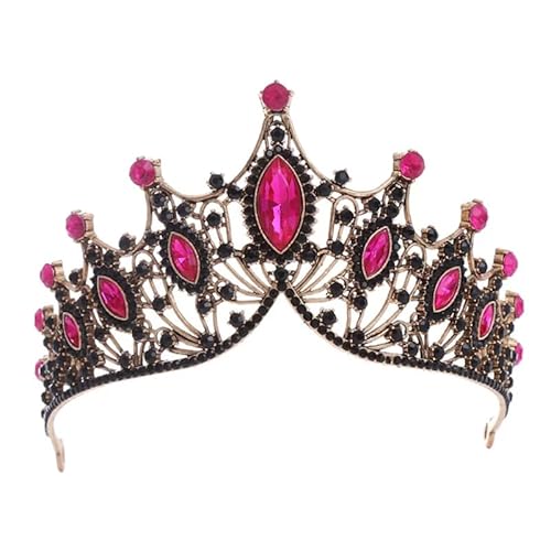 Dninmim Damen Vintage Prinzessin Tiara Krone Mädchen Frauen Hochzeit Party Strass Brautkrone Schmuck Schwarz Rose Rot von Dninmim