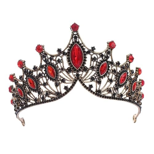 Dninmim Damen Vintage Prinzessin Tiara Krone Mädchen Frauen Hochzeit Party Strass Brautkrone Schmuck Schwarz Rot von Dninmim
