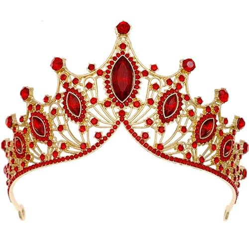 Dninmim Damen Vintage Prinzessin Tiara Krone Mädchen Frauen Hochzeit Party Strass Brautkrone Schmuck Voll Rot von Dninmim