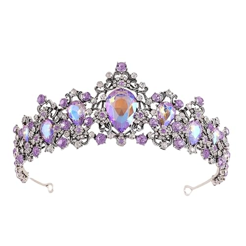 Dninmim Damen Vintage Strass Hochzeit Tiaras Krone Strass Braut Haarschmuck Antik Silber Lila von Dninmim