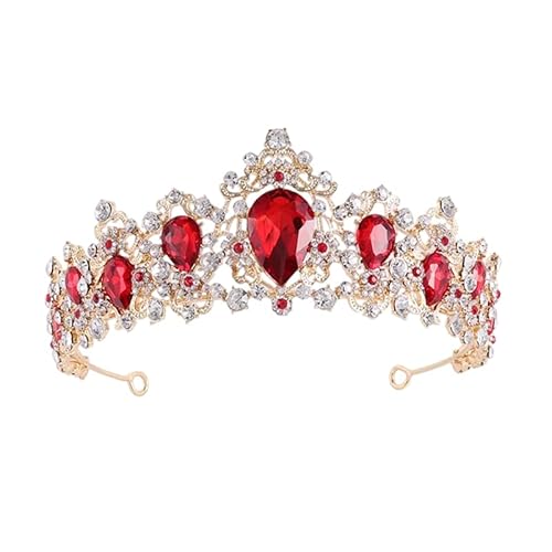 Dninmim Damen Vintage Strass Hochzeit Tiaras Krone Strass Braut Haarschmuck Gold Rot von Dninmim