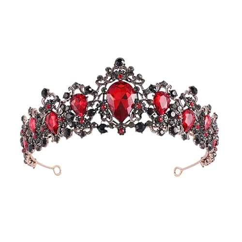 Dninmim Damen Vintage Strass Hochzeit Tiaras Krone Strass Braut Haarschmuck Vintage Rot von Dninmim