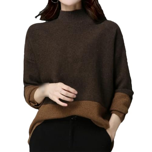 Dninmim Damen Winter Vintage Pullover Pullover Frauen Dicker Langarm Strickpullover Tops, dunkelbraun, M von Dninmim