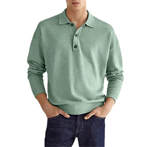 Dninmim Herren Einfarbig V-Ausschnitt Langarm T-Shirt Frühling Herbst Herren Casual Business Atmungsaktives Poloshirt, Grass En8, 3XL von Dninmim