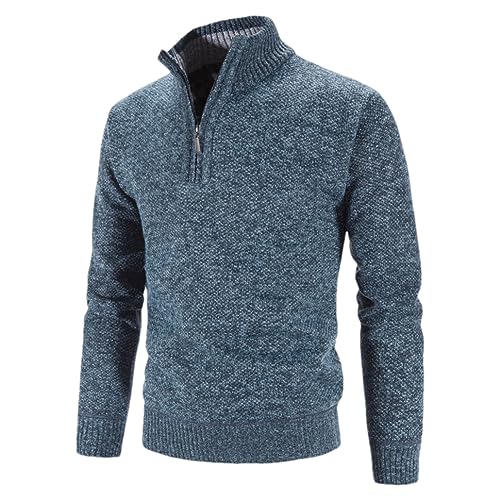 Dninmim Herren Herbst Winter Einfarbig Pullover Männer Stehen Kragen Pullover Männlich Zip Knit Gestrickte Pullover Blue gray9 XXL von Dninmim