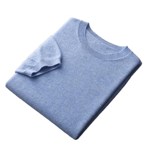 Dninmim Herren Kaschmir Kurzarm Pullover Frühling Herbst O-Ausschnitt Lose Strickpullover Tops, hellblau, X-Large von Dninmim