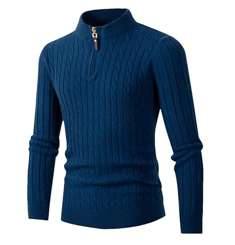 Dninmim Herren-Pullover, Strickpullover, Rollkragenpullover, Dickere Pullover, Halber Reißverschluss, Warme Winterpullover Blue XXL von Dninmim