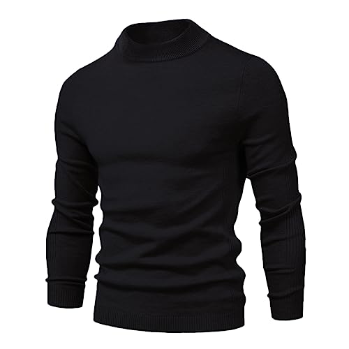 Dninmim Herren-Pullover Mit Mittlerem Halsausschnitt, Lässig, Einfarbig, Warm, Herrenpullover, Pullover Für Herren Black Size M 55-65kg von Dninmim