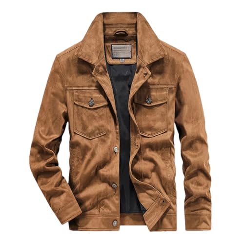 Dninmim Herren Retro Wildleder Mantel Lange Ärmel Casual Slim Fit Cargo Jacke Jugend All-Match Outdoor Sport Outerwea, helles kaffebraun, M von Dninmim