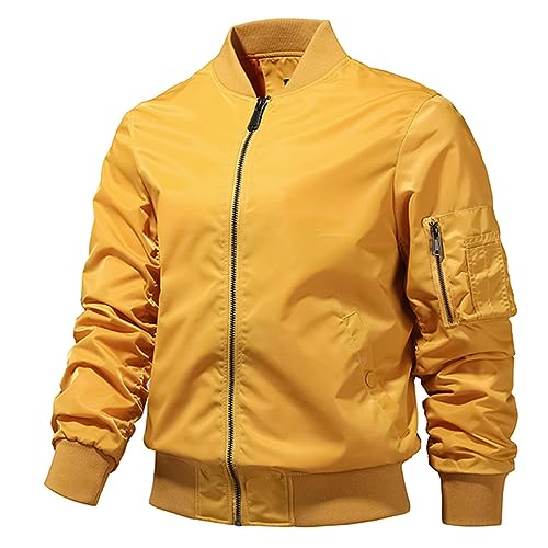 Dninmim Herren Solide Reißverschluss Jacke Casual Langarm Outdoor Sport Baseball Mantel, BC2216 Gelb, XXXXX-Large von Dninmim