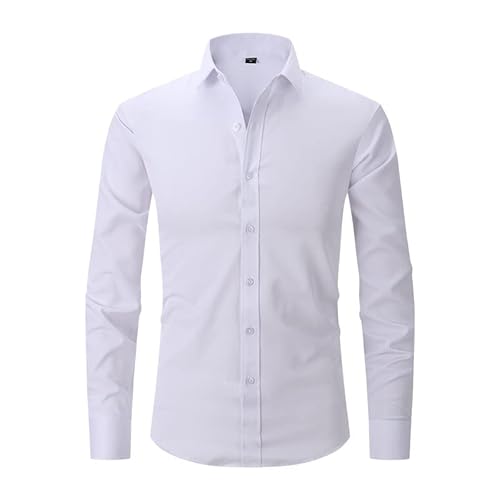 Dninmim Herren Stretch-Faser, formelle Kurzarm-Hemden, lässig, Business, Langarm-Shirts, bügelfrei, 706 Weiß, XL von Dninmim