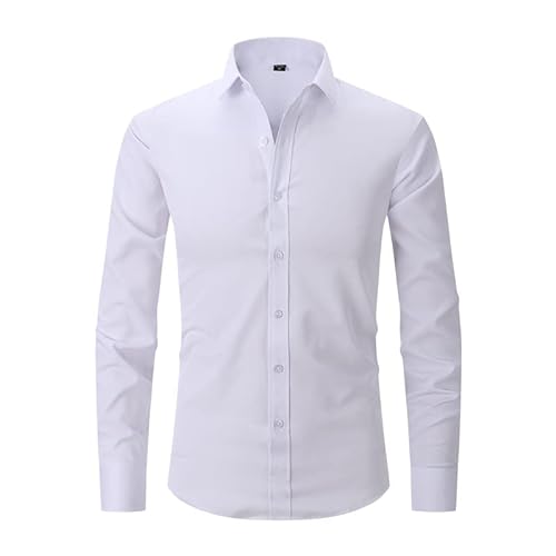 Dninmim Herren Stretch-Faser, formelle Kurzarm-Hemden, lässig, Business, Langarm-Shirts, bügelfrei, 706 Weiß, XL von Dninmim