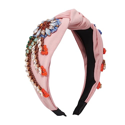 Frauen Bunte Strass Stirnband Turban Handgemachte Casual Stirnband Zubehör F2795-Pink von Dninmim