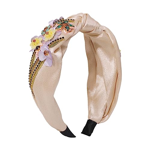 Frauen Bunte Strass Stirnband Turban Handgemachte Casual Stirnband Zubehör F2801-Beige von Dninmim