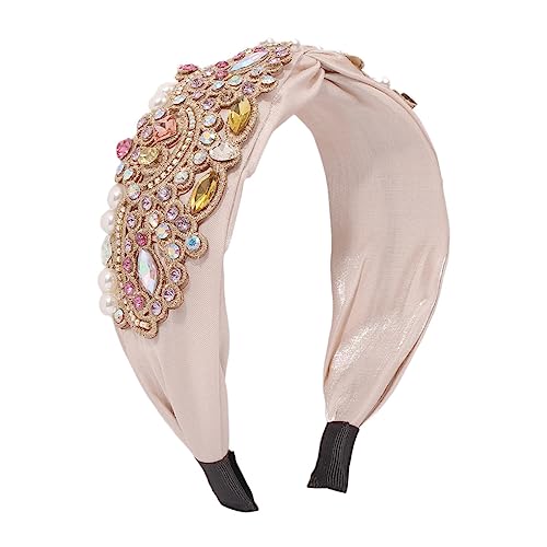 Frauen Bunte Strass Stirnband Turban Handgemachte Casual Stirnband Zubehör F3242-Beige von Dninmim