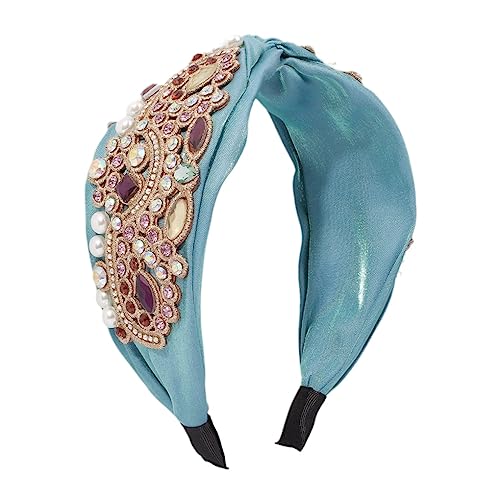 Frauen Bunte Strass Stirnband Turban Handgemachte Casual Stirnband Zubehör F3242-Blau von Dninmim