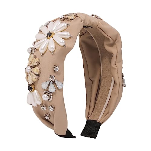 Frauen Bunte Strass Stirnband Turban Handgemachte Casual Stirnband Zubehör F3328-Khaki von Dninmim