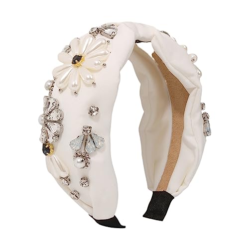 Frauen Bunte Strass Stirnband Turban Handgemachte Casual Stirnband Zubehör F3328-Weiß von Dninmim