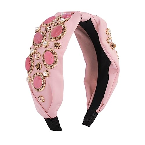 Frauen Bunte Strass Stirnband Turban Handgemachte Casual Stirnband Zubehör F3939-Pink von Dninmim