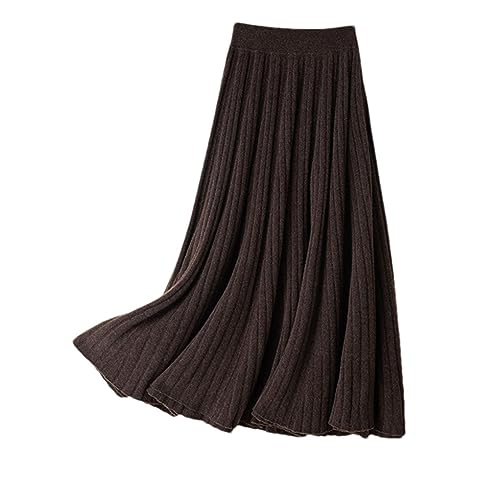 Frauen Wolle Hohe Taille Faltenrock College Herbst Winter Dicke A-Linie Röcke Regenschirm Rock Chocolate XXL von Dninmim