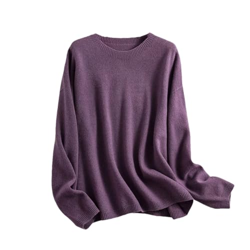 Herbst Winter Wolle Pullover Frauen Rundhals Lose Weiche Strickpullover, pflaume, M von Dninmim