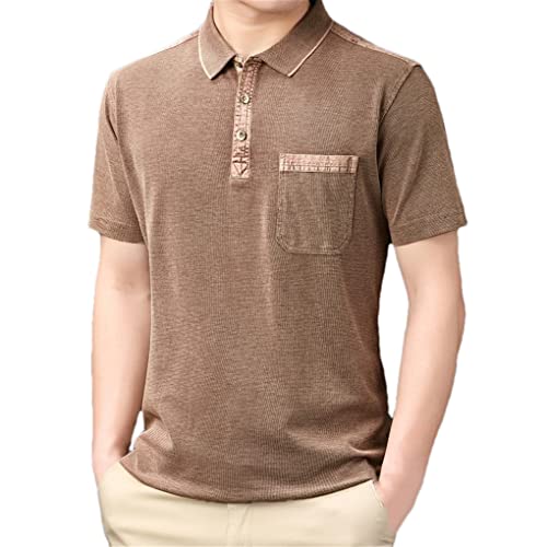 Herren Baumwolle Poloshirt Business Kurzarm Solid Sommer Tops Umlegekragen Shirt, coffee, XL von Dninmim
