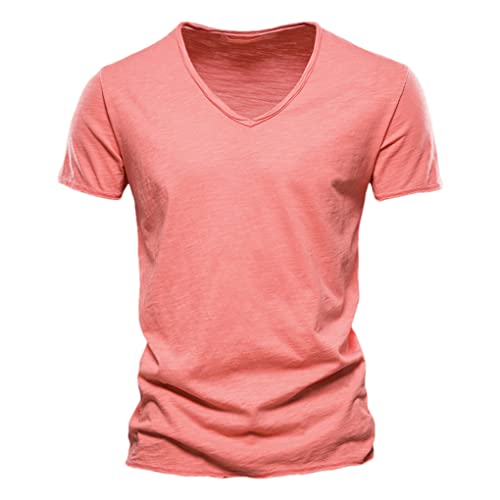 Herren Baumwolle T-Shirt Tops Tees Kurzarm T-Shirt für Herren, rot, L von Dninmim
