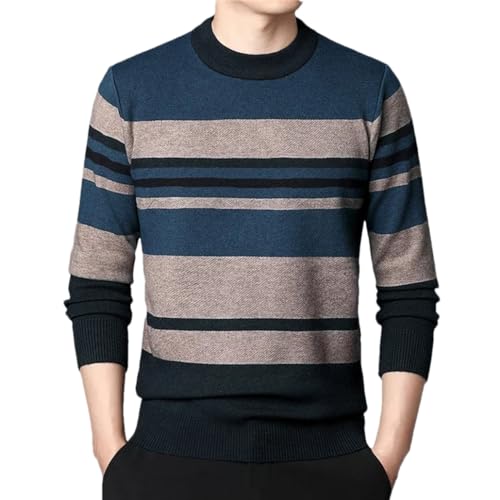 Herren Jacquard Streifen Strickpullover Herbst Business Casual Pullover Jumper, 10101-qian Lan, Medium von Dninmim