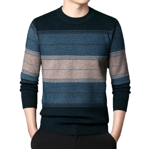 Herren Jacquard Streifen Strickpullover Herbst Business Casual Pullover Jumper, 10105-niu Zi Lan, Medium von Dninmim