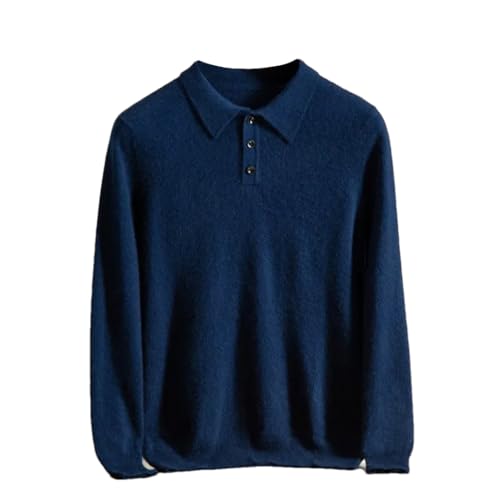 Herren Langarm Kaschmir Pullover Solid Polo Neck Slim Fit Warm Wolle Strickpullover, marineblau, L von Dninmim