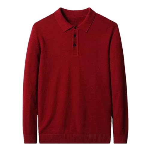 Herren Langarm Kaschmir Pullover Solid Polo Neck Slim Fit Warm Wolle Strickpullover, weinrot, XL von Dninmim