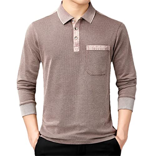 Herren-Poloshirt aus Baumwolle, langärmelig, lässig, Frühling und Herbst, einfarbig, für Herren, coffee, XXL von Dninmim