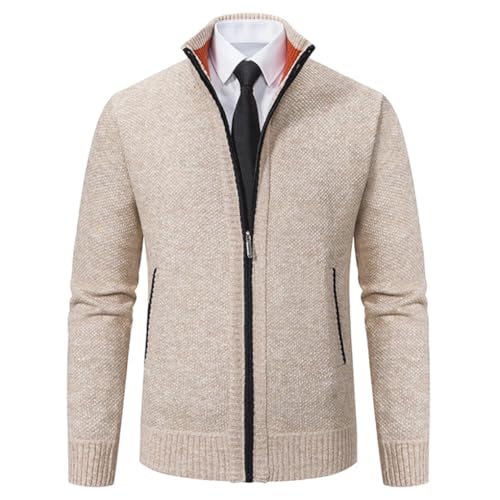 Herren Slim Fit Strickpullover Cardigan Herbst Winter Warm Fleece Dicke Pullover Mantel, 6601 Beige, XXXXL von Dninmim
